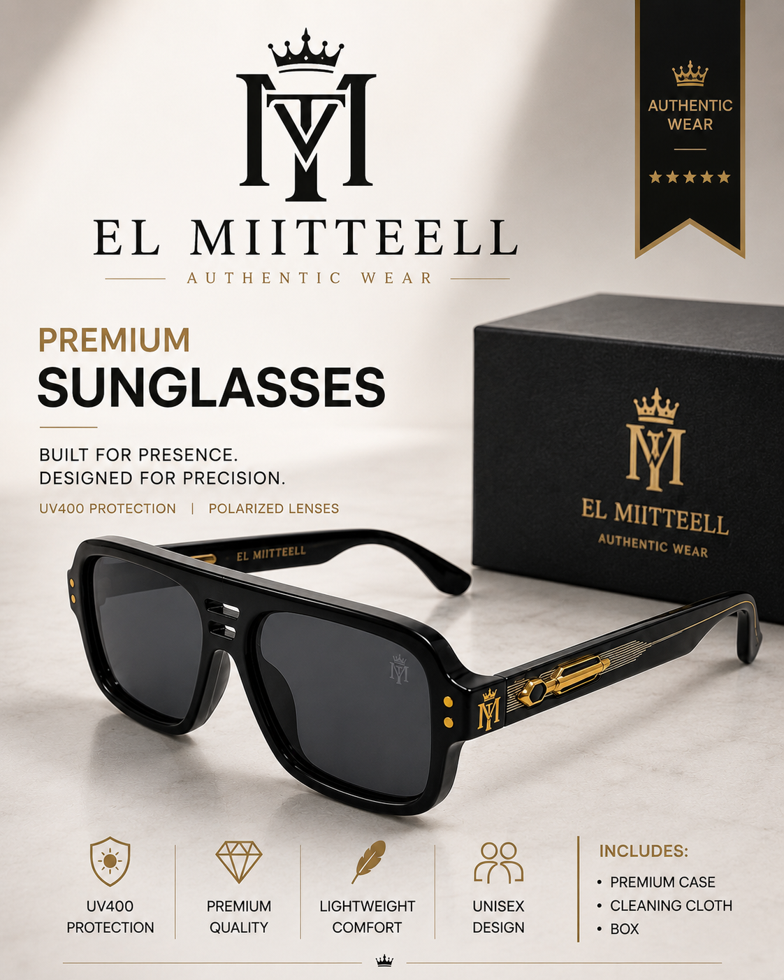 EL MIITTEELL Premium Polarized Sunglasses – Black | UV400 Protection