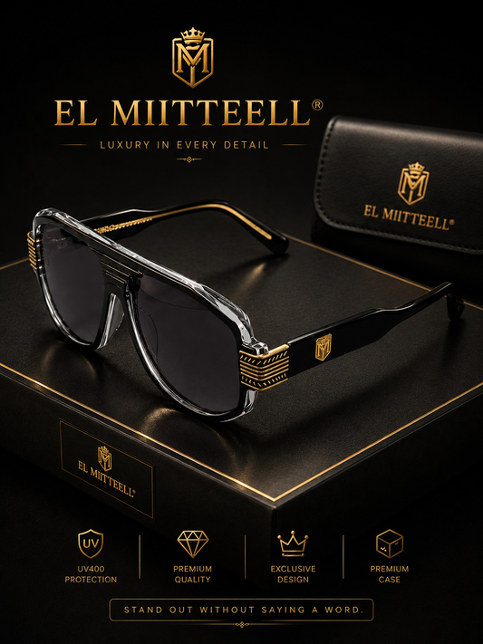 EL MIITTEELL Luxury Square Sunglasses – Black & Gold UV400